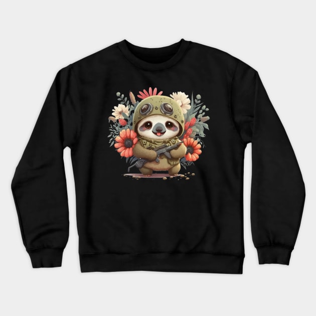 The flowery soldier as a sloth armed and ready for peace Crewneck Sweatshirt by EUWO